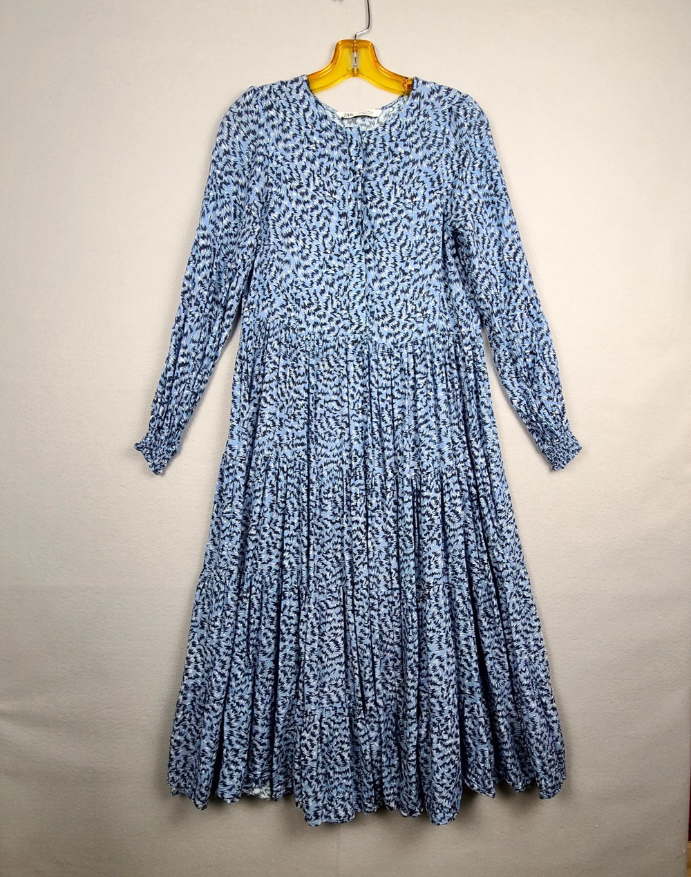 Zara The Angel Prairie Floral Midi Dress Boho Cottagecore Blue Small Tiered